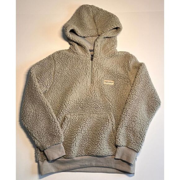 Simply Southern Collection Grey High Pile Sherpa 1/4 Zip Hooded Pullover - Picture 1 of 9
